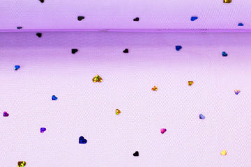 Feintüll "Hearts" mit kleinen Herzen, flieder, Foliendruck, Swafing, 0,5 m